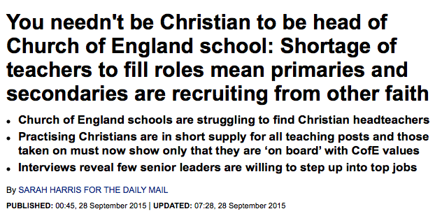 "You needn't be a Christian to be Head of a Church School"!